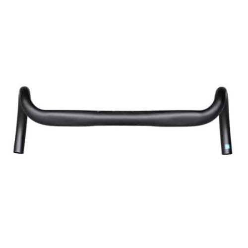 Styre för gravelcykel, PRO Discover Aluminium, elegant böjt med 12 graders vinkel. Matt svart finish fångar ljuset subtilt, framhäver designen mot en ren, ljus bakgrund.