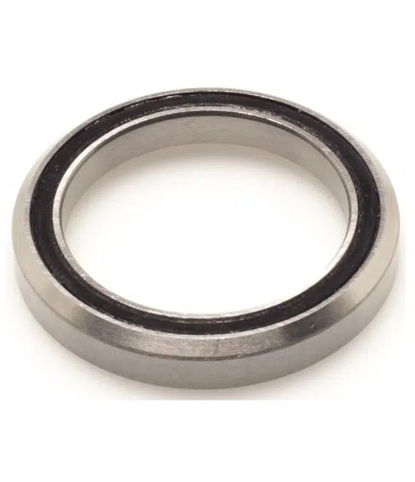 Pro-Styrlager-0022 Närbild av Styrlager PRO O:41/I:30,2/H:6,3 mm kullagerring i metall med en tunn svart inre tätning, mot en vit bakgrund.
