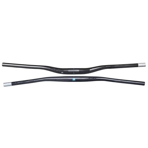 Två MTB-styren, ett ovanför det andra, visar "MTB-Styre Pro Tharsis 3Five 20 mm Rise 800 mm bredd i aluminium". Studioljus belyser de svarta styrena med silverdetaljer.