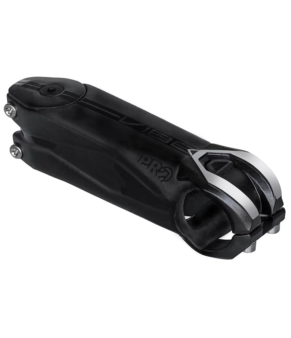 Pro-Vibe-carbon-styrstam.jpg Närbild av en elegant svart Pro Vibe carbon styrstam för racer