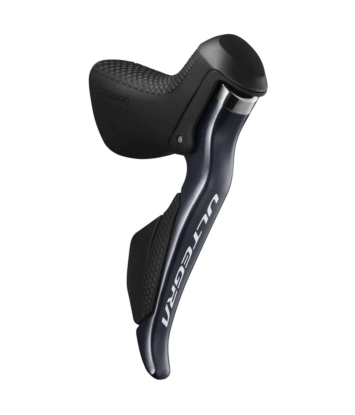 STI-reglage-Shimano-8050-R11V.jpg Närbild på Shimano Ultegra Di2 ST-R8050 STI-reglage för landsvägscykel, 2x11-växlar. Detaljerad textur på gummihandtaget och den eleganta designen framhävs i välbalanserad belysning.