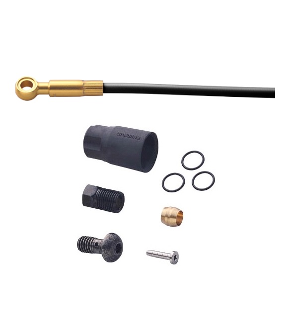 Shimano-BH90-SBLS-guld Bromsslang med banjo, skydd, o-ringar, skruv och mutter.