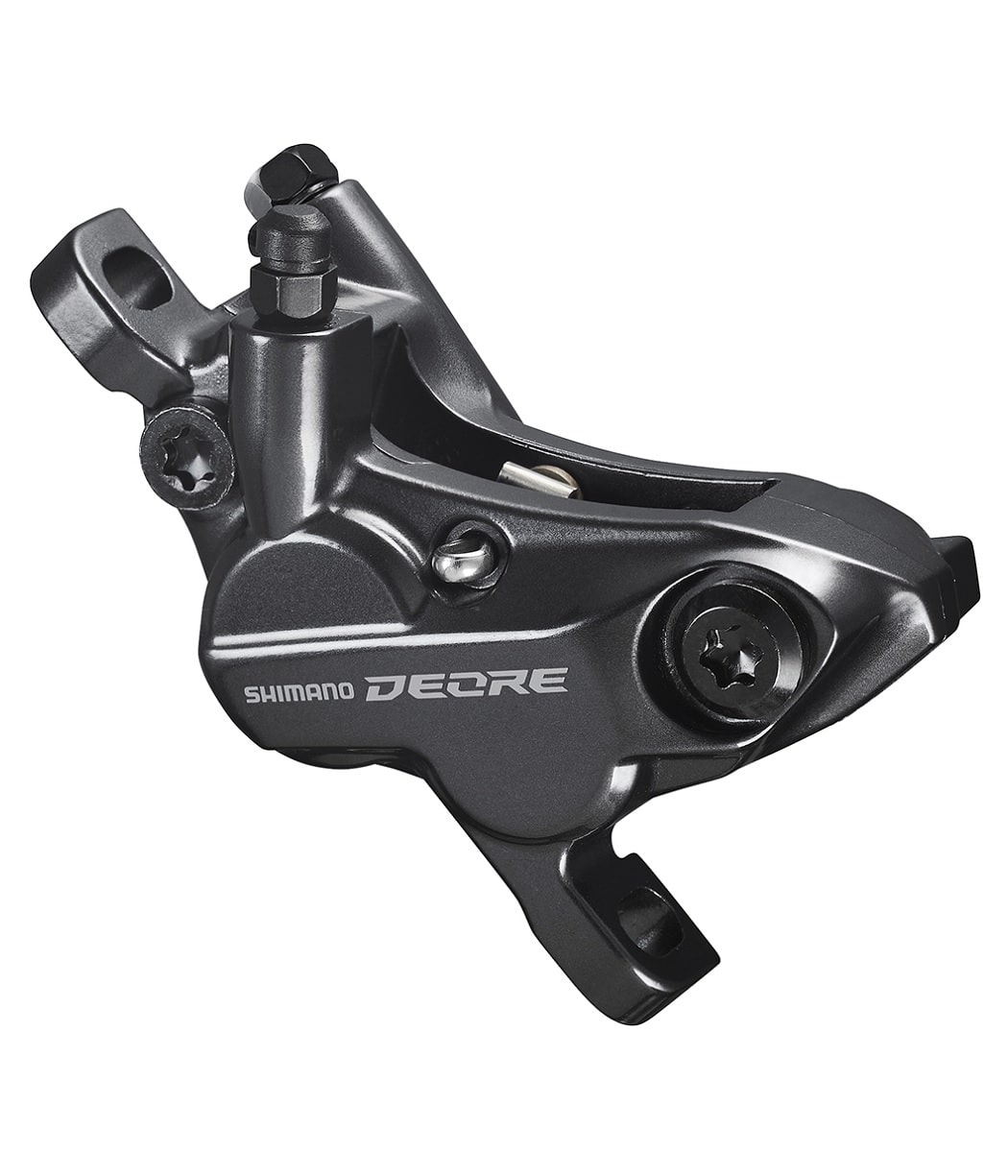 Shimano-Deore-BR-M6120MPRX.jpg Ett grått Shimano Deore BR-M6120 skivbromsok fotograferat i en studio. Bromsoken är skarpt och detaljrikt återgivet, med tydlig text "SHIMANO DEORE". Belysningen är jämn och framhäver produktens form.