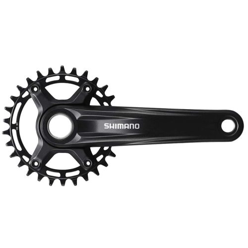 Shimano Deore FC-MT510 vevparti, 32T, för 1x12 växlar, i detaljrik närbild mot en vit bakgrund. Den mattsvarta finishen framhävs av jämn belysning, vilket ger en tydlig bild av produkten.