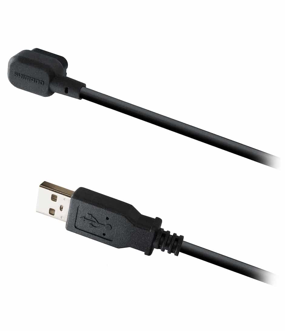Shimano-Laddslad-EC300.jpg Svart Shimano EW-EC300 Di2 laddningskabel mot vit bakgrund. Kabeln har en USB-A kontakt i ena änden och en specialkontakt med Shimano logotyp i den andra. Detaljrik och välupplyst.