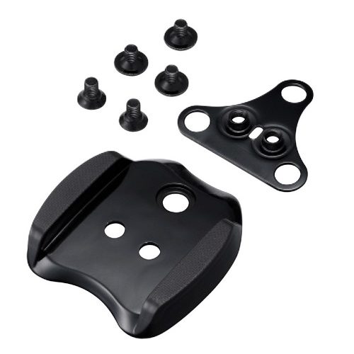 Shimano SM-SH41 SPD-adapter för landsvägsskor, visas med skruvar och metallplatta.