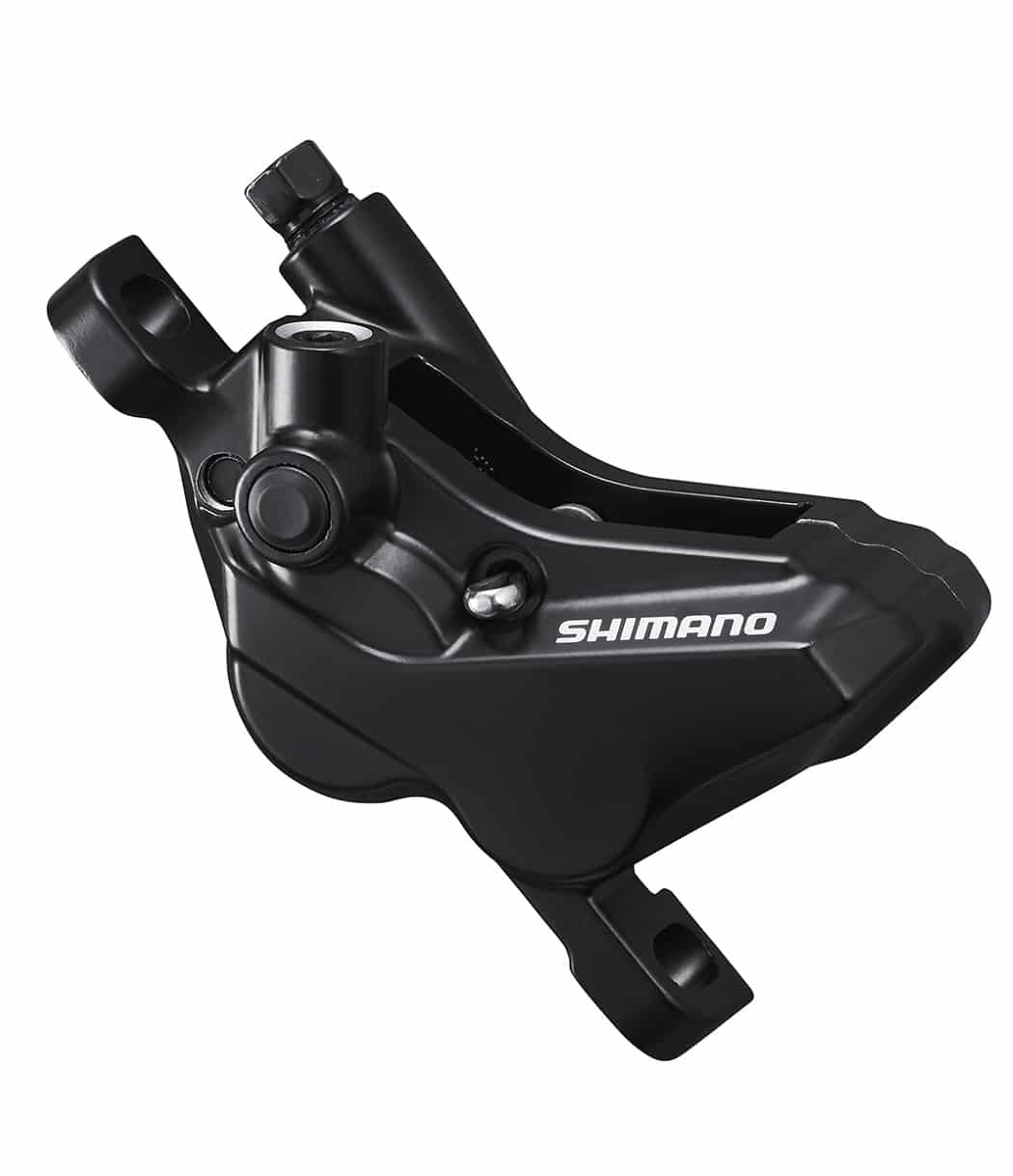 Shimano-Skivbromsok-BR-MT420.jpg Svart Shimano BR-MT420 skivbromsok, avsett för fram- eller bakmontering. Detaljerad bild med fokus på design och Shimano-logotypen, perfekt ljussättning framhäver bromsokens form och textur.