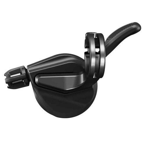 Detaljerat foto av ett svart Shimano XTR SL-M9100 växelreglage för 2 växlar