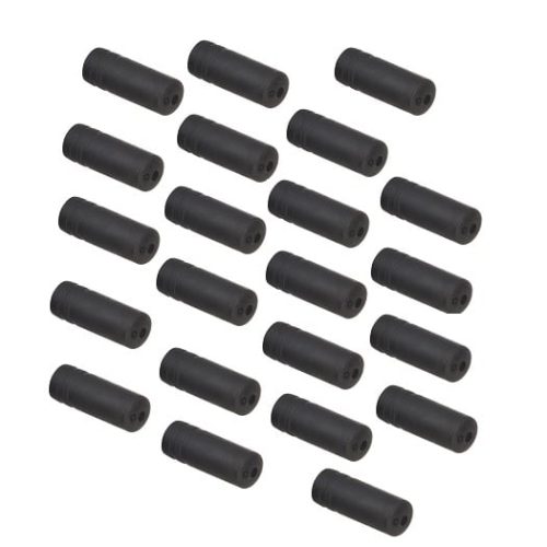 En presentation av svarta ändhylsor Shimano SP40/41 i plast, arrangerade i ett organiserat mönster. Hylsorna har en slät yta med en cylindrisk form. Ljuset är jämnt fördelat.
