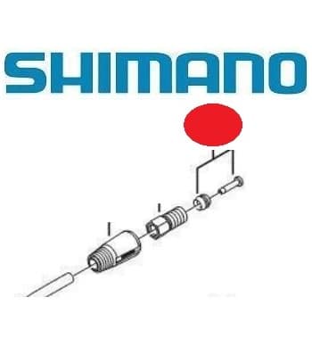 Diagram i ljusa färger som visar en detaljerad sprängskiss av Shimano Oliv + Ändstift SM-BH59, avsedd för montering av skivbromsslang. Shimano-logotypen syns tydligt ovanför.