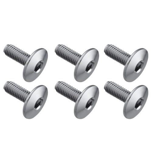 Sex Shimano skruvar för SPD-SL kloss, M5x13,5 mm, silverfärgade.