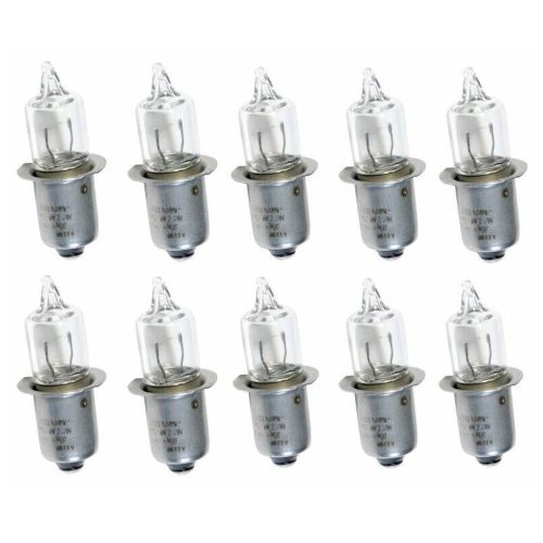 Tio identiska Glödlampa Sigma HS 3 6V - 2,4W halogenlampor med metallsockel är placerade i två rader om fem på en vit bakgrund.