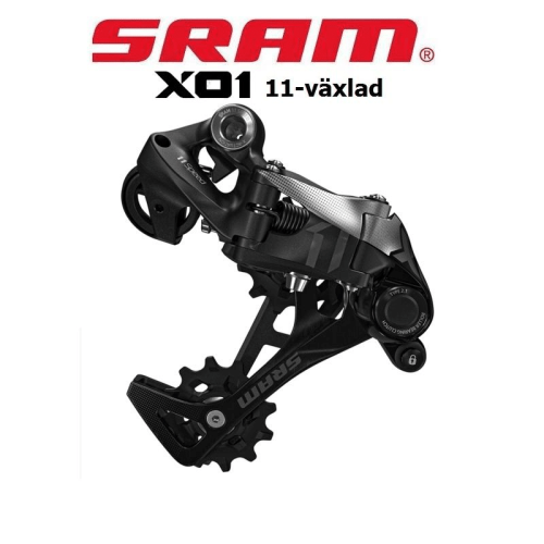 Närbild på en SRAM X01 Type 2.1 X-Horizon 11-växlad bakväxel mot en ljus bakgrund. Detaljrikedom i metallkonstruktionen framhävs av det skarpa ljuset, som även betonar den moderna designen.