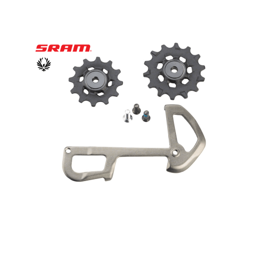 Detaljerad bild av Sram XX1 Eagle rulltrissor och inre växelarm