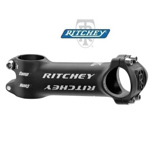 En svart Ritchey Comp oversize styrstam för racer- eller mountainbike med 31,8mm styren, fotograferad i studio med jämn belysning och skarpa detaljer. Styrstammen har "Ritchey" tryckt på sidan.