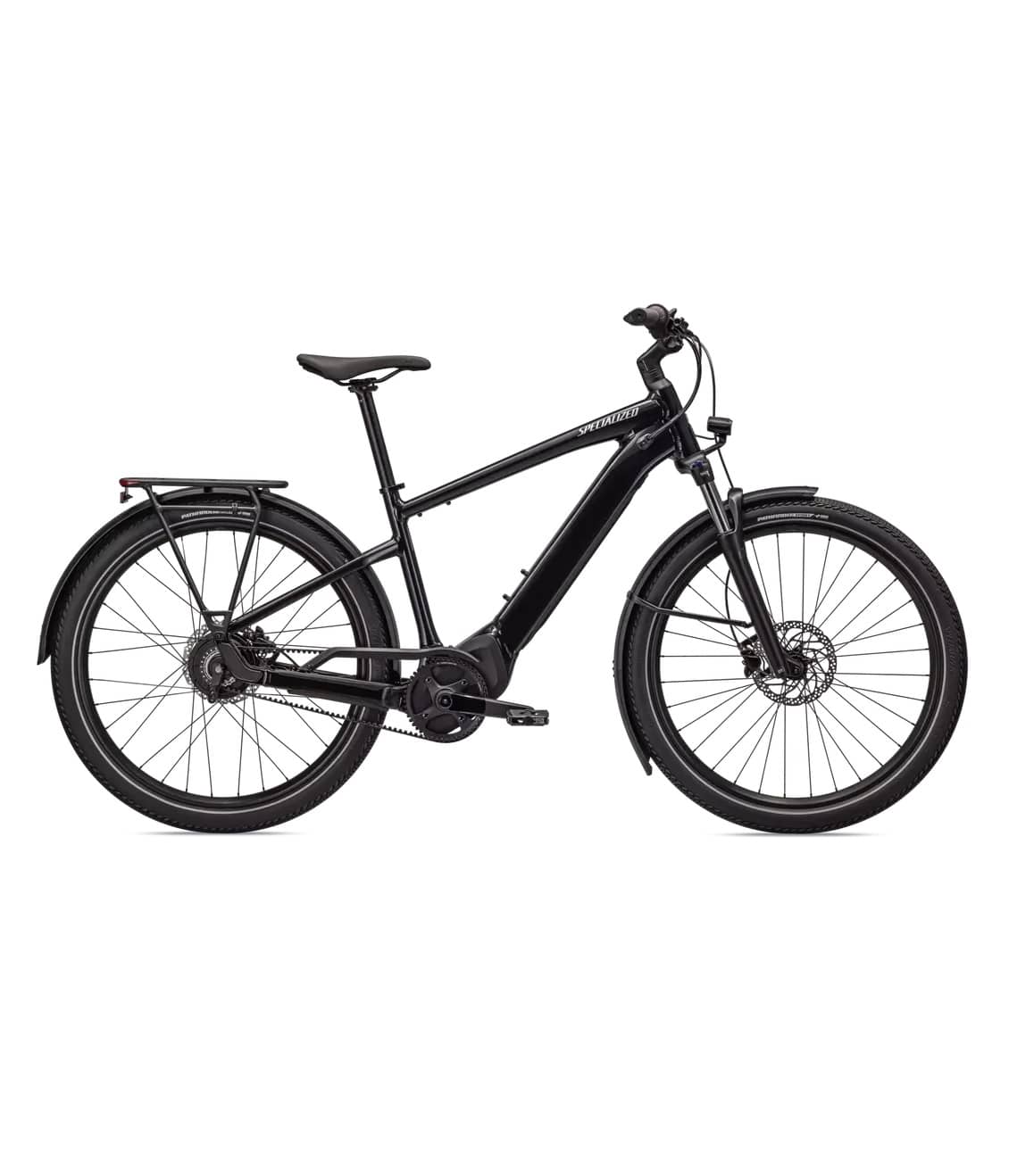 VADO-30-IGH-CSTBLK-SILREFL.jpg En svart elcykel med fjädring fram