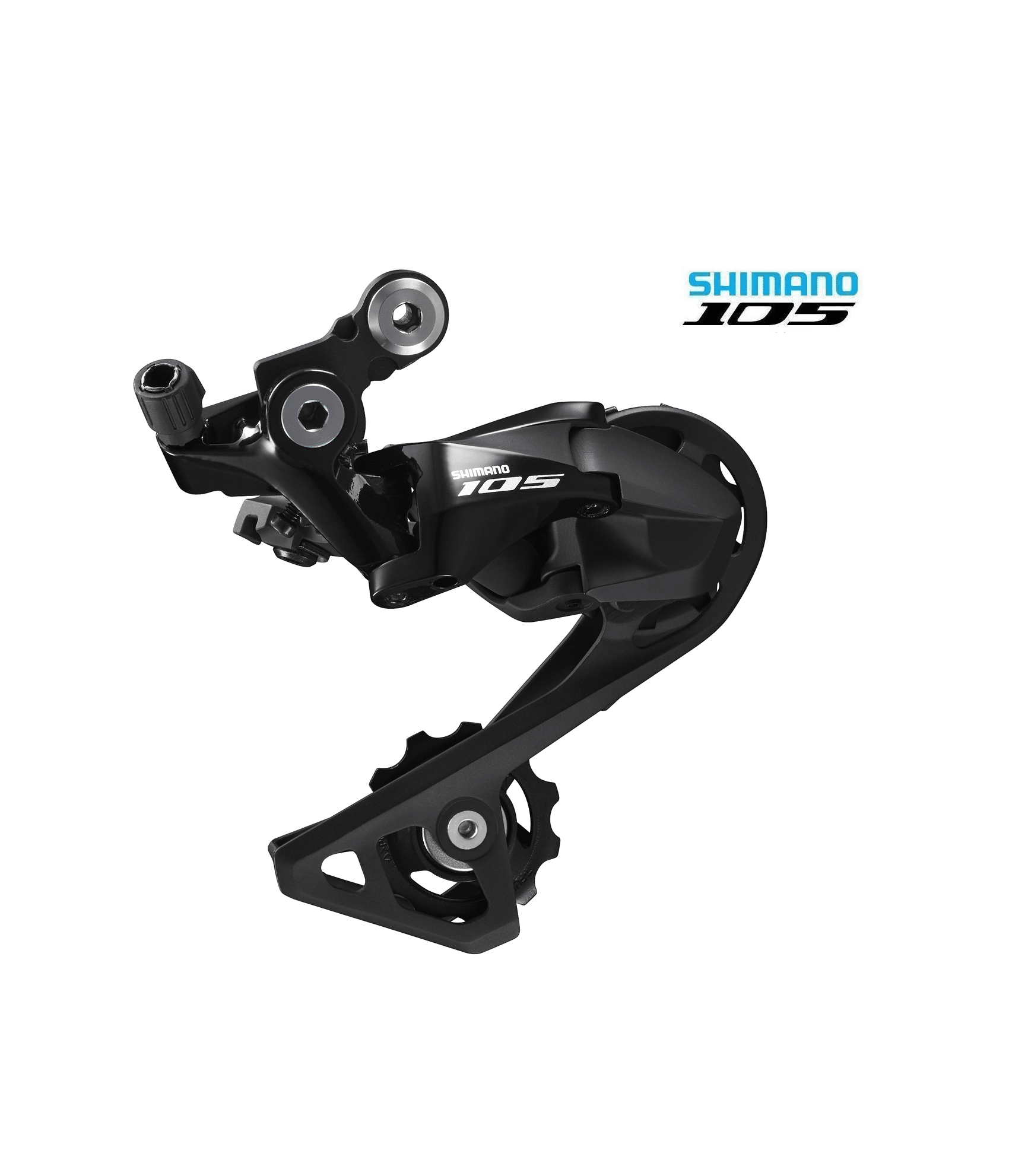 bakvaxel-shimano-105-rd-r7000-11-vxl-svart.png Svart Shimano 105 RD-R7000 bakväxel för 11-växlade system, detaljerat fotograferad mot en ren vit bakgrund. Belysningen framhäver formen och materialen.