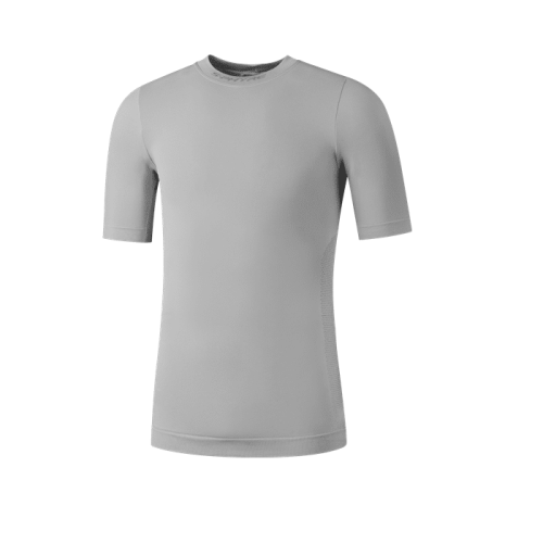 Shimano S-Phyre underställströja är en enfärgad, kortärmad ljusgrå sport t-shirt med rund halsringning och figursydd design, mot en vit bakgrund. Tröjan har inga synliga logotyper eller mönster.