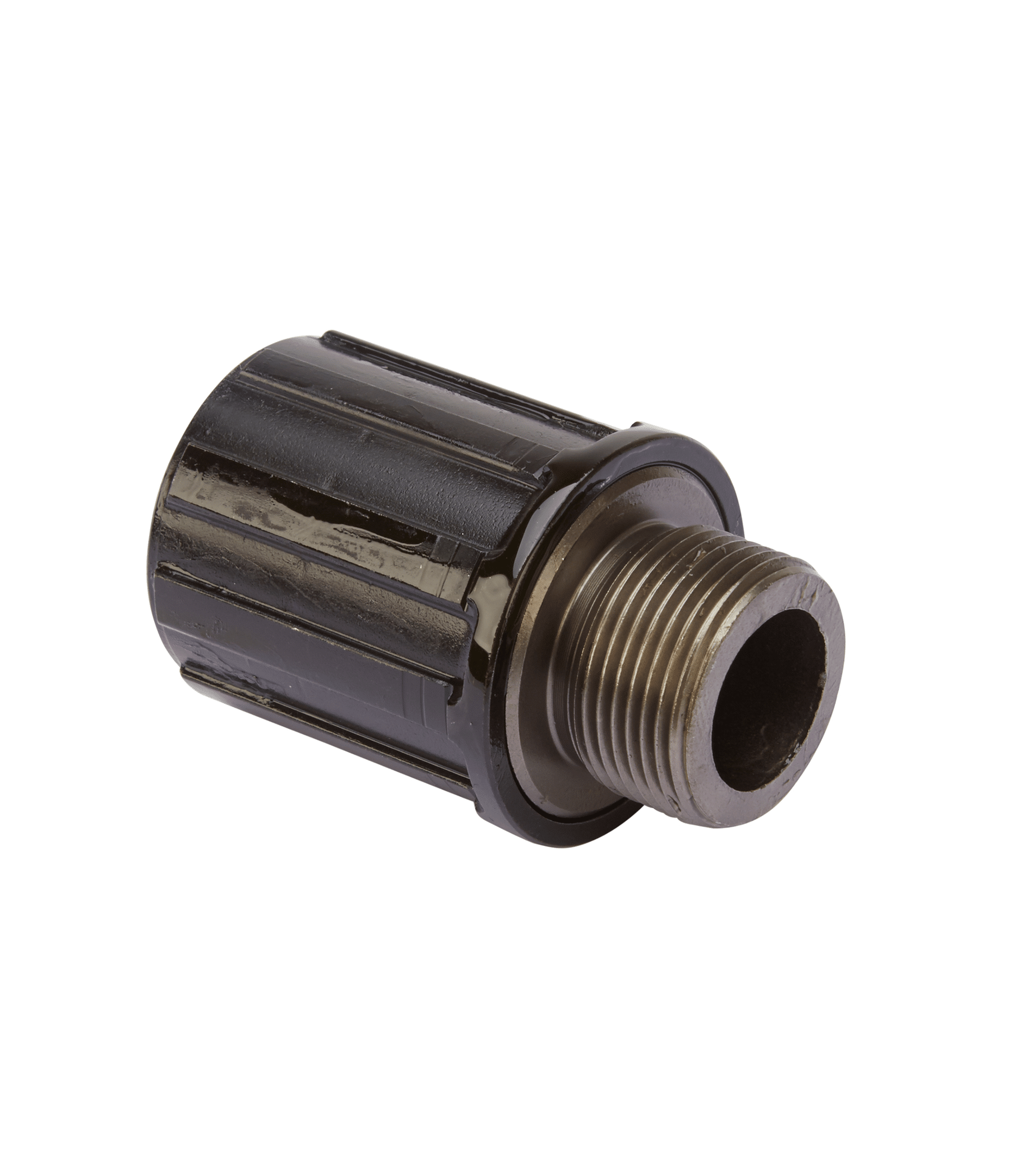 body-fh-tx500.png Närbild av en svart Shimano-navkropp FH-TX500 och FH-MT200. Fokuserat på den gängade delen, med jämnt ljus och hög detaljrikedom. Används som produktbild på hemsidan.