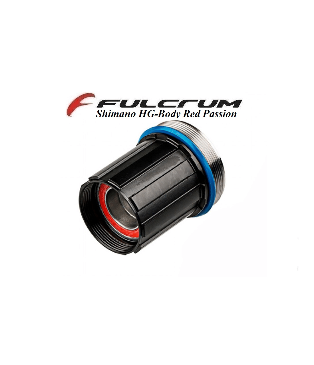 body-fulcrum-hg-red-passion.png Närbild av Fulcrum HG Red Passion-bodyn med detaljerade spår, röd inre ring och blå tätning. Produktfotografering med neutral bakgrund och jämn belysning.