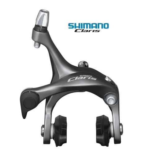 Shimano Claris BR-R2000 broms i grå metall, isolerad mot vit bakgrund. Detaljerad produktbild med bra ljus och tydliga detaljer. Visar bromsens design och konstruktion.
