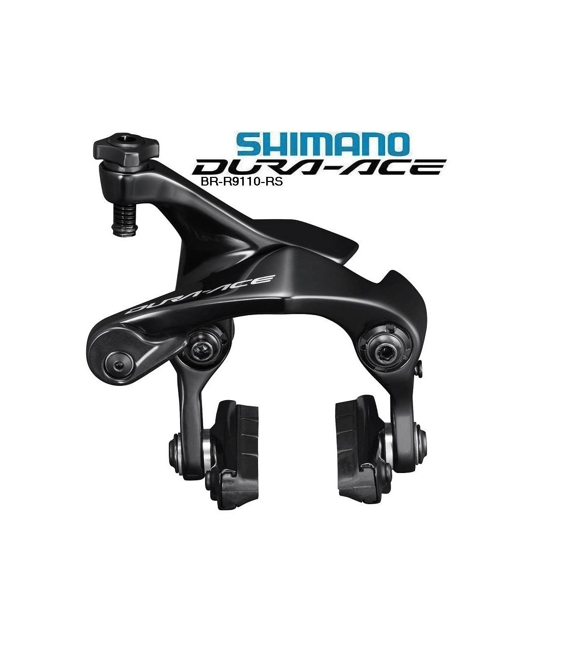 broms-shimano-dura-ace-br-r9110.png Matt svart Shimano Dura-Ace BR-R9110 direktmonterad broms i detalj, fångad i studioljus. Fokus på komponentens precisa design och höga kvalitet, passande för racerentusiaster.