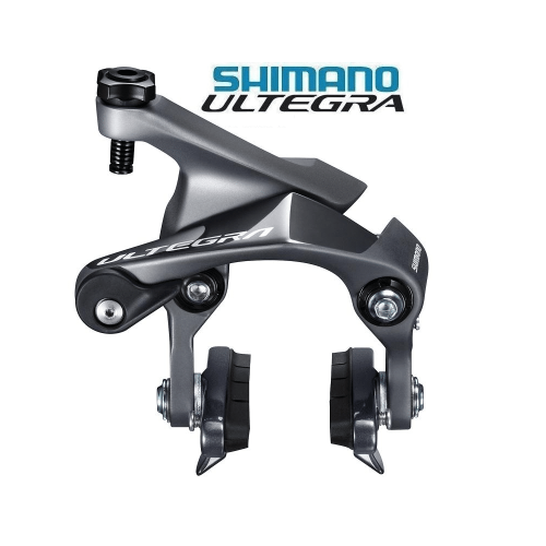Shimano Ultegra BR-R8010 direktmonterad bakbroms i grå metallisk färg, presenterad i en studiobelysning som framhäver detaljerna och den tekniska konstruktionen.