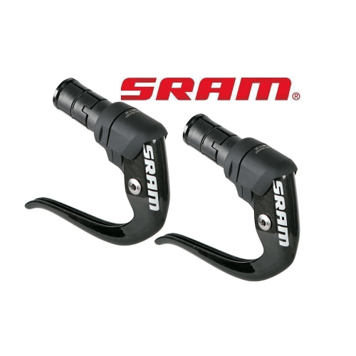 Ett par svarta SRAM S-990 Aero bromsreglage för TT-cyklar visas mot en vit bakgrund