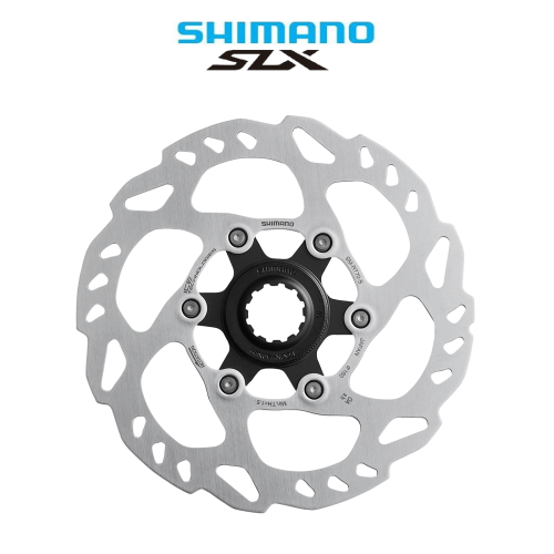 En detaljerad bild av en Shimano SLX SM-RT70 bromsskiva