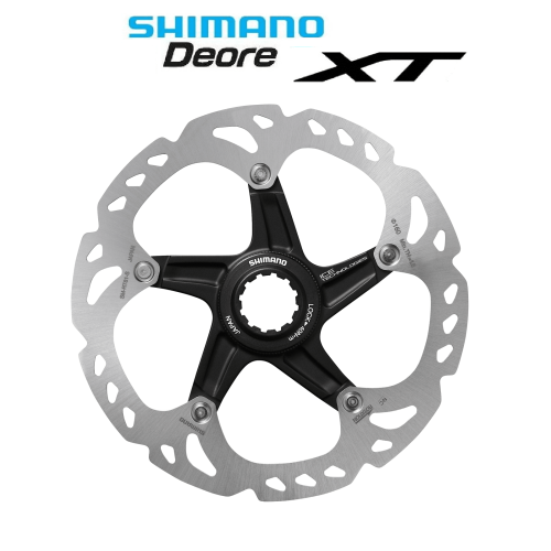 En detaljerad bild visar en Shimano XT SM-RT81 bromsskiva med Center Lock