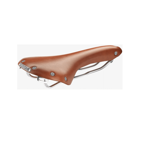Brun lädersadel Brooks B15 Swallow Chrome med kromade rails. Sadeln har en klassisk design med kromade nitar och "Brooks" präglat på sidan, fotograferad i starkt ljus mot en neutral bakgrund.
