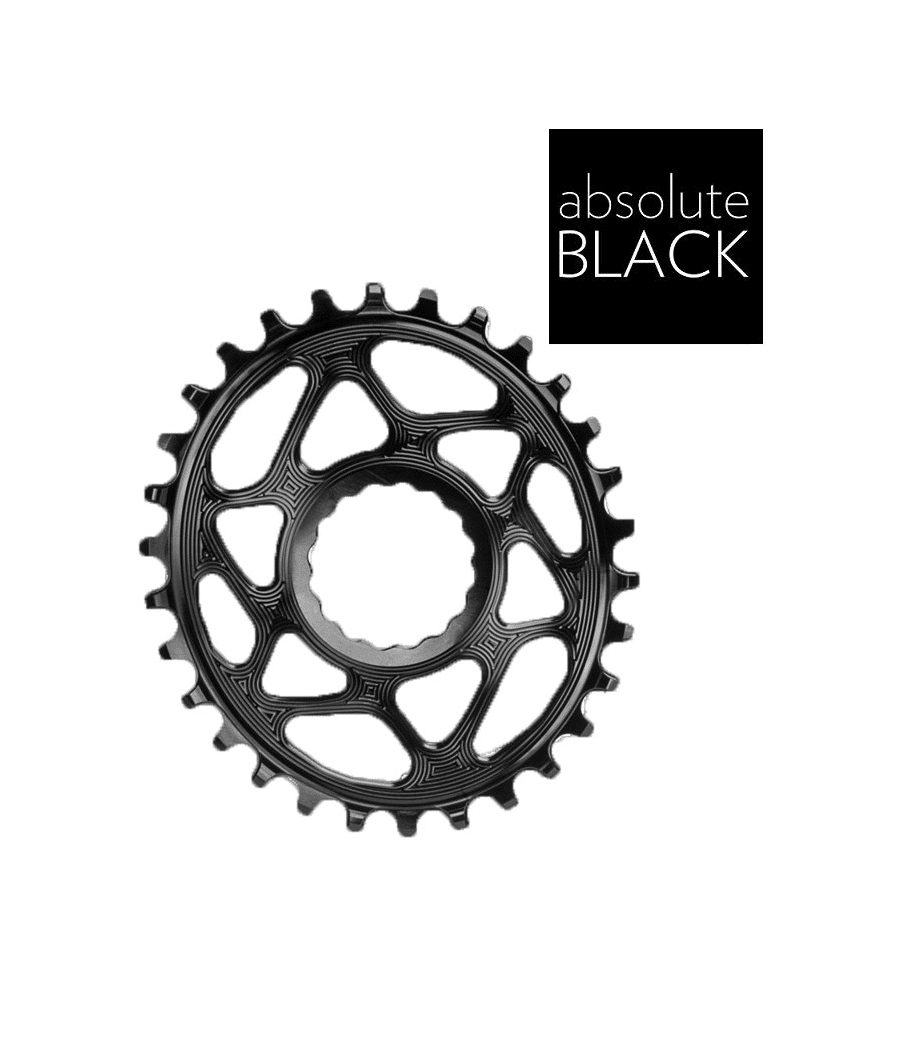 drev-absoluteblack-oval-6mm-offset-for-raceface-svart.png En detaljerad bild av AbsoluteBlack Rond Boost 3mm offset för Raceface, presenterad i en ljus studioatmosfär. Den svarta färgen framhävs av det kontrollerade ljuset.
