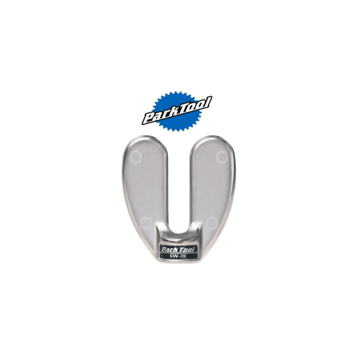 En Park Tool ekernyckel SW-20 visas i silverfärg mot en vit bakgrund. Produkten är belyst med jämnt ljus, vilket framhäver dess detaljer och form. Logotyperna är skarpa och tydliga.
