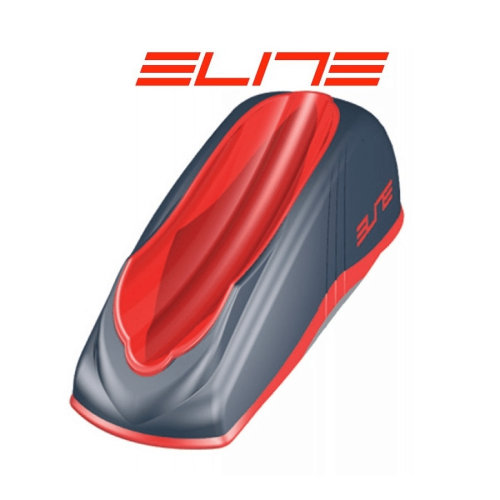 Elite Travel Block gel för framhjul i grå och röd färg. Produktbilden är tagen i ett studio-liknande ljus med en mjuk skuggning.