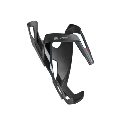 En svart Elite Vico vattenflaskhållare för cyklar med en elegant, modern design, mot en vit bakgrund.