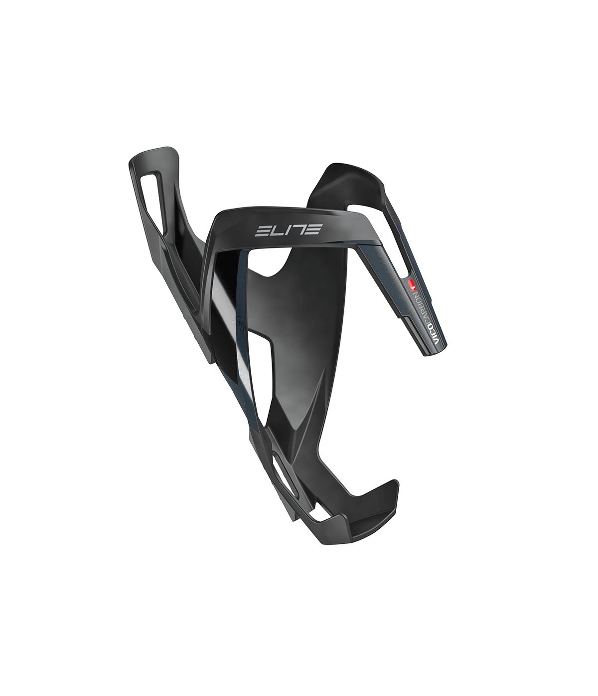 flaskstall-elite-vico-svart.png En svart Elite Vico vattenflaskhållare för cyklar med en elegant, modern design, mot en vit bakgrund.