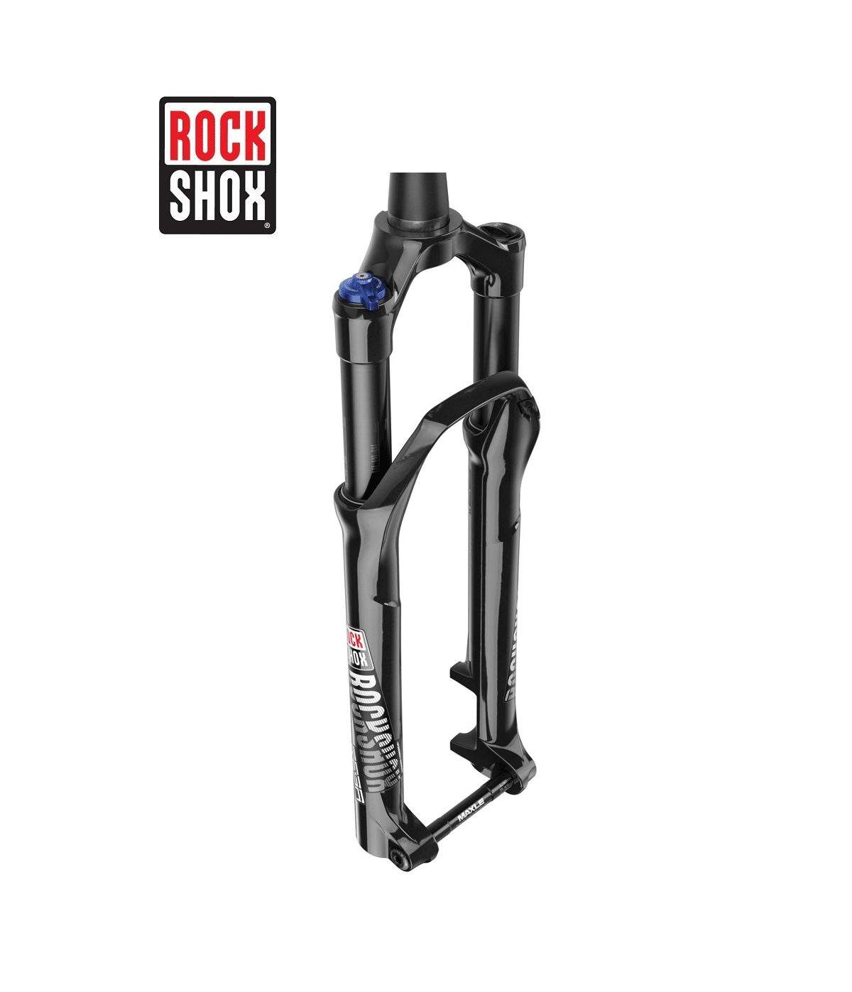 framgaffel-rockshox-reba-rl-29-tapered.png Framgaffel RockShox Reba RL 29, svart, med tydlig blå justeringsratt. Grafiken är väl synlig i den ljusa studioljussättningen, vilket framhäver detaljerna.