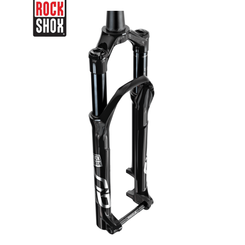 RockShox SID Ultimate framgaffel i svart. Produktbilden är tagen i en studio med kontrollerad belysning, vilket ger djupa skuggor och framhäver detaljerna i komponenterna.