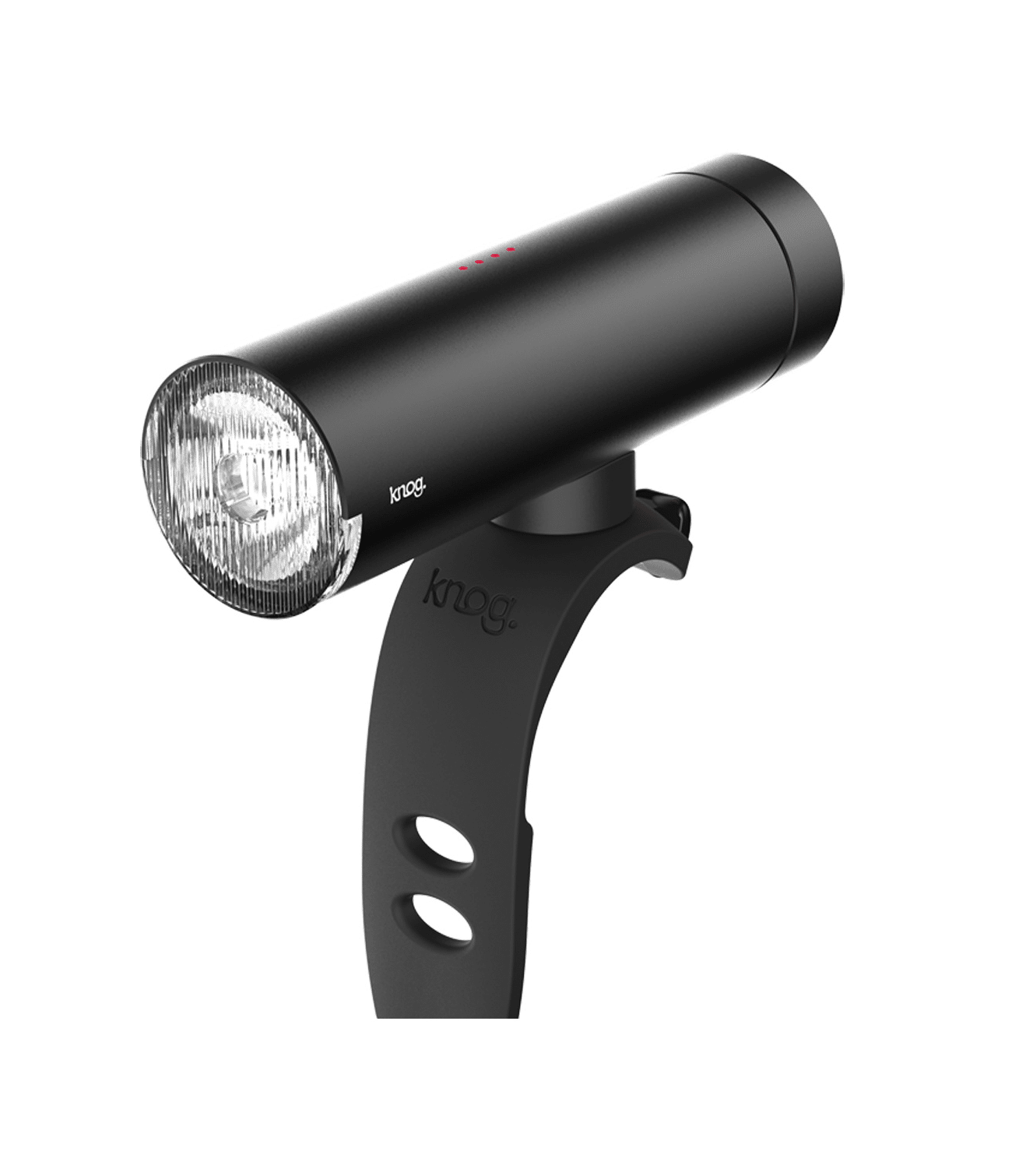 framlampa-knog-pwr-commuter.png Framlampa Knog PWR Commuter 450 lumen är en svart, matt cylindrisk cykelstrålkastare med en klar lins, monterad på ett svart fäste med två runda hål. Den har en enkel, modern design och visas på en vit bakgrund.