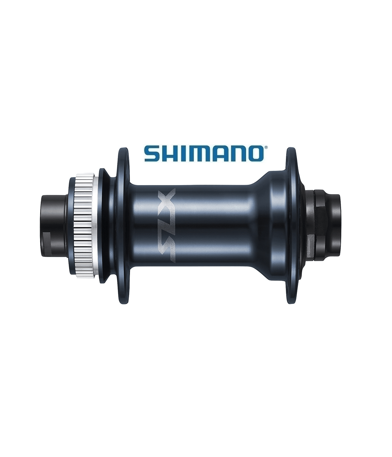 framnav-shimano-slx-hb-m7110-disc.png Detaljerat fotografi av ett Shimano SLX HB-M7110 framnav, 15x100, mot en ren vit bakgrund. Navet är mörkblått och har silverfärgade detaljer, perfekt belyst för att framhäva dess form och struktur.