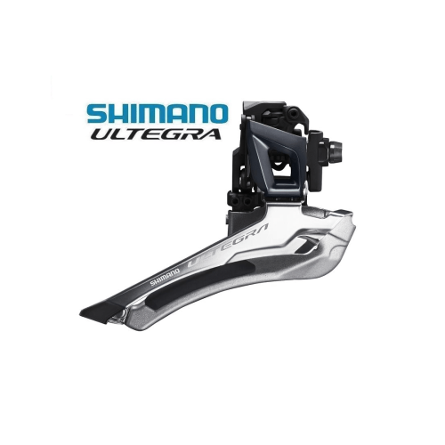 Framväxeln Shimano Ultegra FD-R8000 Braze-on i silver och svart, avsedd för 2x11 växlar, presenteras i en detaljerad produktbild mot en vit bakgrund.