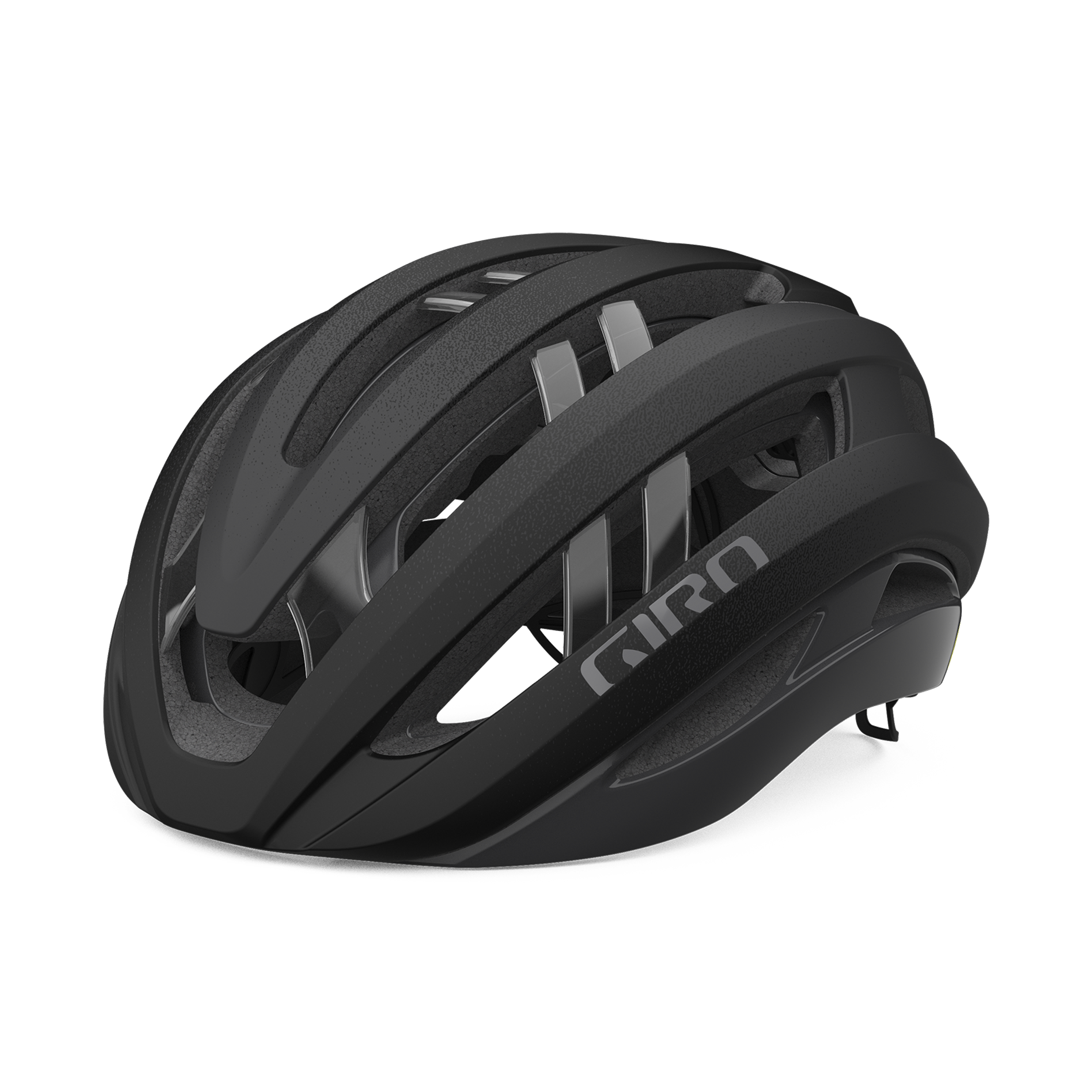 giro-aries-spherical-road-helmet-matte-black-hero-1 Den svarta Giro Aries Spherical MIPS cykelhjälmen med sin aerodynamiska design och ventilation. Perfekt belysning framhäver detaljer och den snygga finishen i den svarta designen.