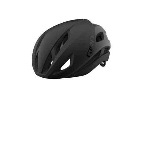 Hjälm Giro Eclipse Spherical MIPS, Svart är en mattsvart cykelhjälm med flera ventilationsöppningar, visad från sidan mot en vit bakgrund.