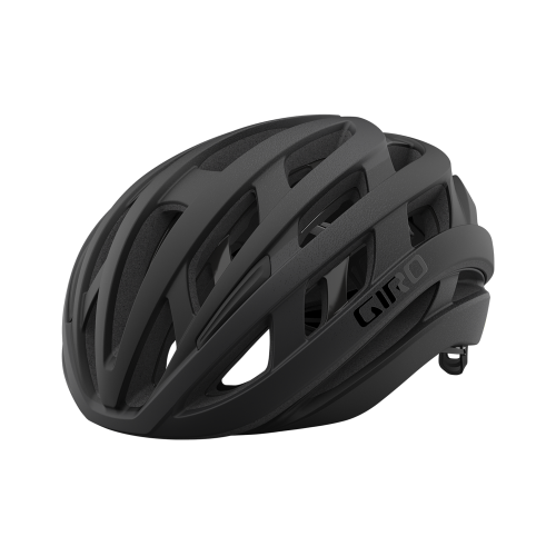 Svart Giro Helios Spherical MIPS cykelhjälm, avbildad i en studio med jämn belysning. Hjälmens aerodynamiska design och MIPS-teknologi framhävs i detalj.