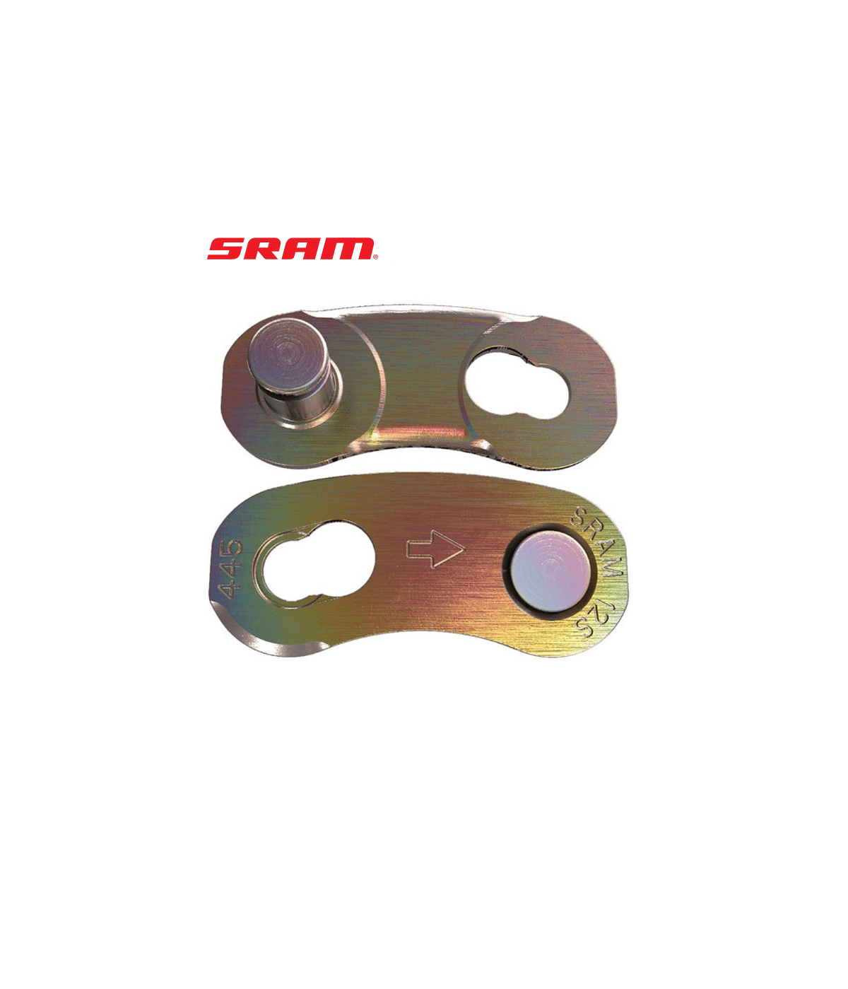 kedjelas-sram-powerlock-eagle-12-vxl.png Närbild av ett SRAM PowerLock Eagle Flattop 12-växlat kedjelås. Den gyllene färgen framhävs av starkt ljus, vilket betonar de små detaljerna och den exakta konstruktionen.