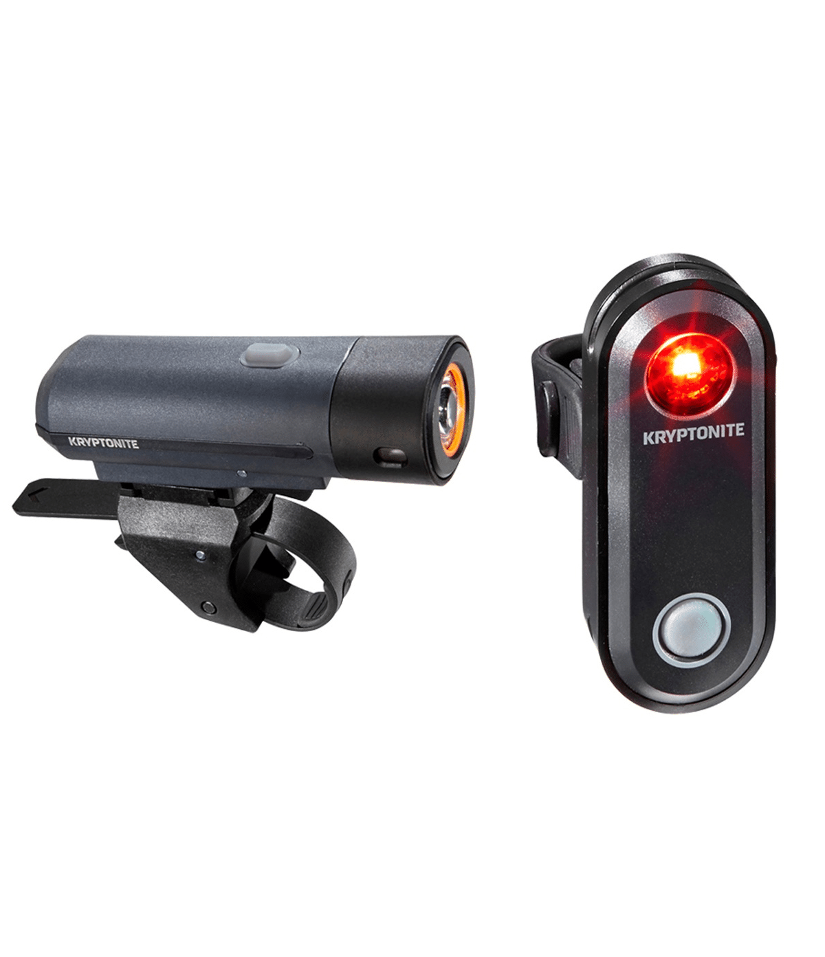 kryptonite.alley_.f150.r30.png Kryptonite Alley F-150 framlykta med fäste till vänster och den matchande Avenue R-30 baklyktan med röd LED till höger. Båda lamporna från Kryptonite Alley F-150 och Avenue R-30 lampset visas mot en vit bakgrund.