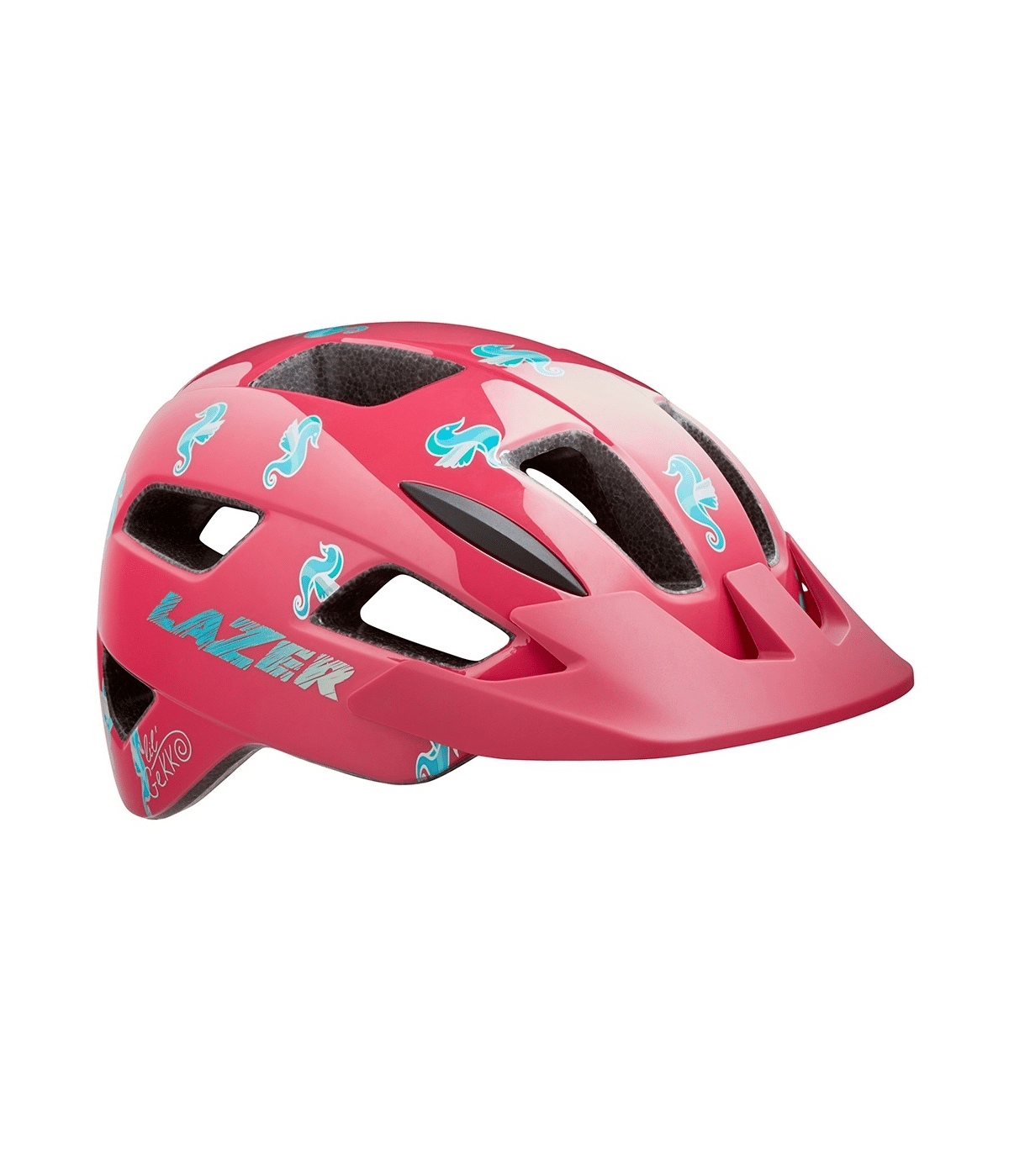 lazer-gekko-rosa-mips-hjalm.png Hjälm Lazer Lil`Gekko Mips är en rosa hjälm med blå sjöhästgrafik, svarta ventilationsöppningar och "LAZER" tryckt på sidan.