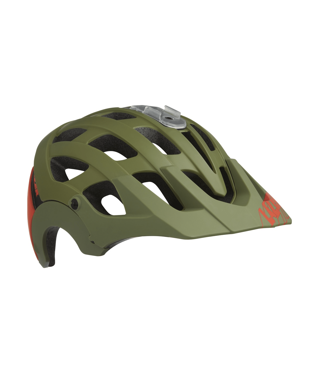 lazer-revolution-gron.png Lazer Revolution är en mattgrön cykelhjälm med flera ventilationshål, ett avtagbart visir, en justerbar toppknopp och en liten röd accent nära baksidan.