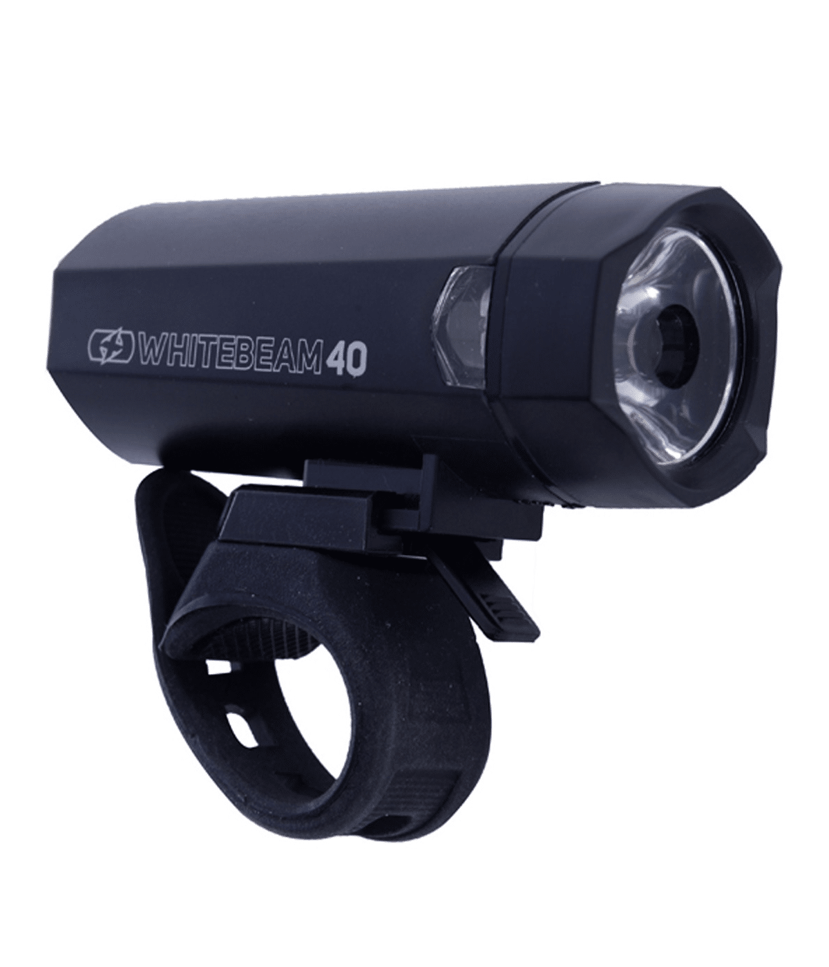 oxc.bright.torch_.fram_.png Framlampa OXC Bright Torch 40 lumen är en svart cykellampa med ett remfäste för styret. Den har en kantig design och ett transparent främre linsskydd.