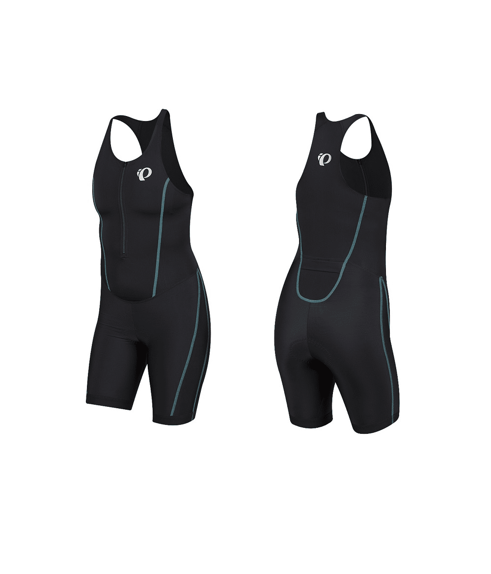 pearl-izumi-womens-triathlon-drakt.png Pearl Izumi Select Pursuit Triathlondräkt Women är en svart ärmlös dräkt med blå sömmar, som visas fram och bak. Den har dragkedja framtill, racerback-design och en vit logotyp på övre delen av bröstet.
